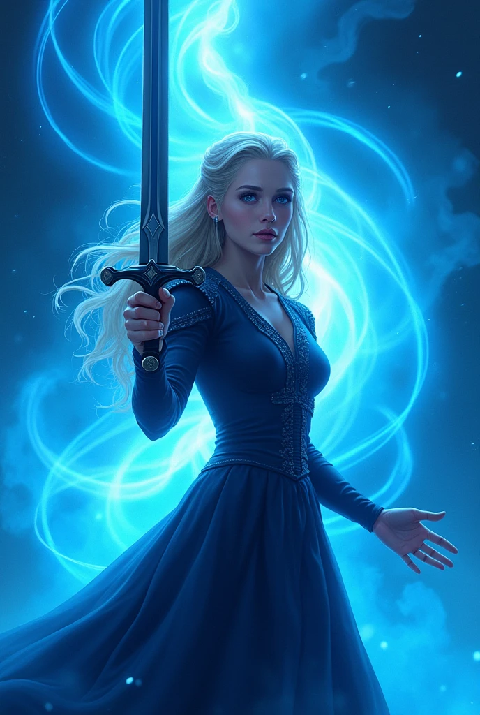 Emma swan holding a sword surrounded by blue light