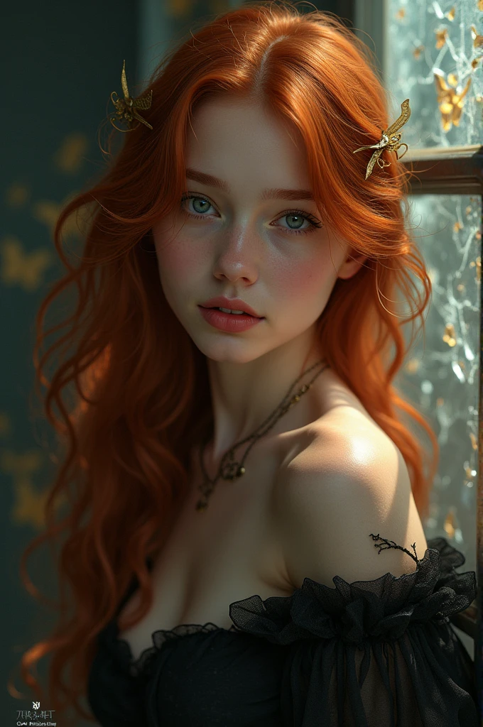 (solo, full body photo:1.3), (action packed:1.3), (haze, fog, mist:1.3), chiaroscuro, best quality, photorealistic, 1woman, (cute), (24yo:1.2), redhead, long ginger hair highly detailed, 1700'S, digital photography, art by artgerm and ruan jia and greg rutkowski surreal painting gold butterfly filigree, broken glass, (masterpiece, sidelighting, finely detailed Fashionable eyes: 1.2) (perfect oval large eyes that gazes at the viewer), beautiful detailed face, blue gorgeous perfect eyes, (blonde hair ponytail), (attractive young woman:1.3), (thick amazing hair), (seductive:1.1), (blushing:1.1)