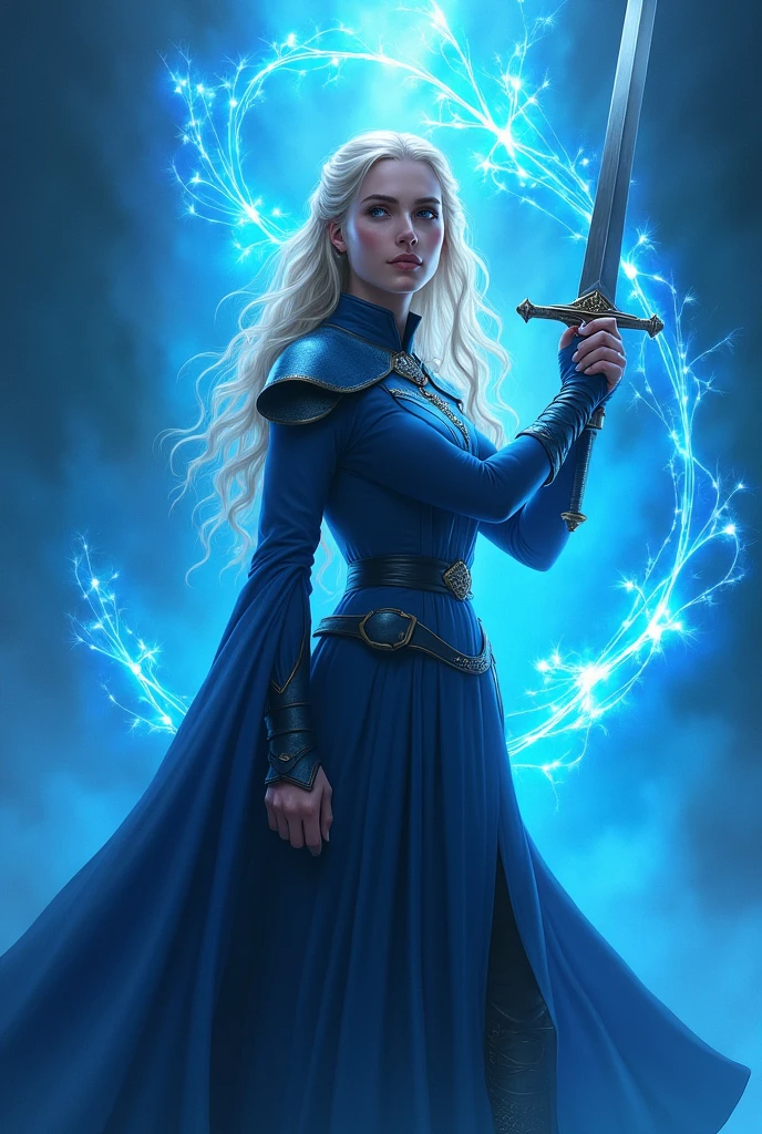 Emma swan holding a sword surrounded by blue light