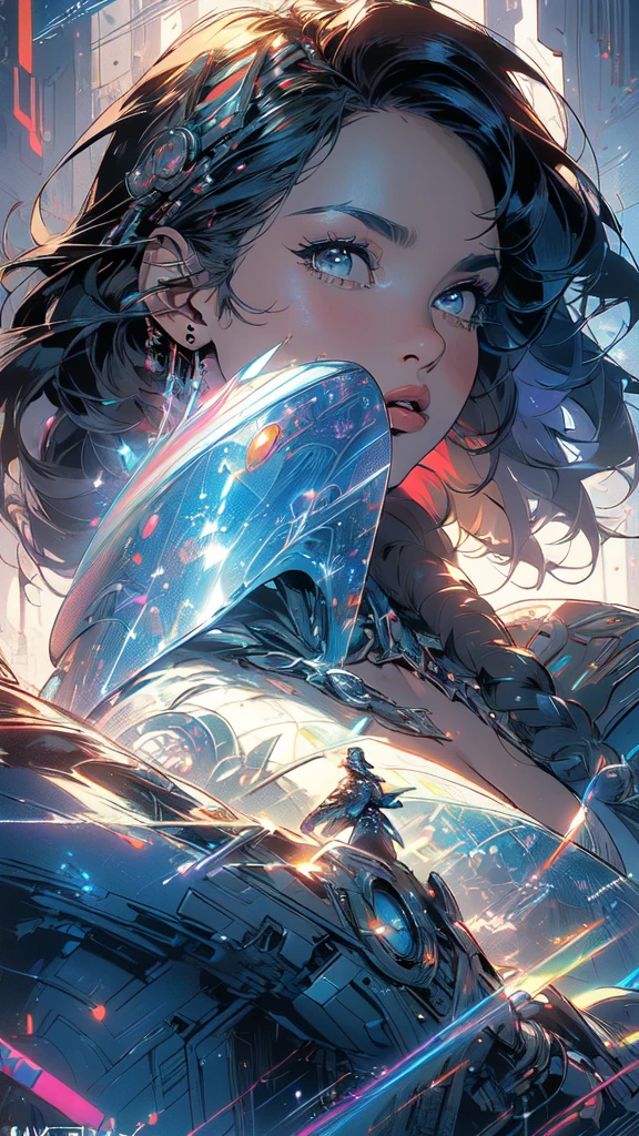 (((masterpiece, High resolution, accurate, Anatomically correct, most high quality, Very detailed, high quality, Ultra high definition:1.5))), Big Tits, Earrings, Sparkling eyes, moving line, Speed Line, mage,sexy pose,(((upper body,one woman,master of ice,Cowboy Shot, :1.5))),smile,Different world,another world