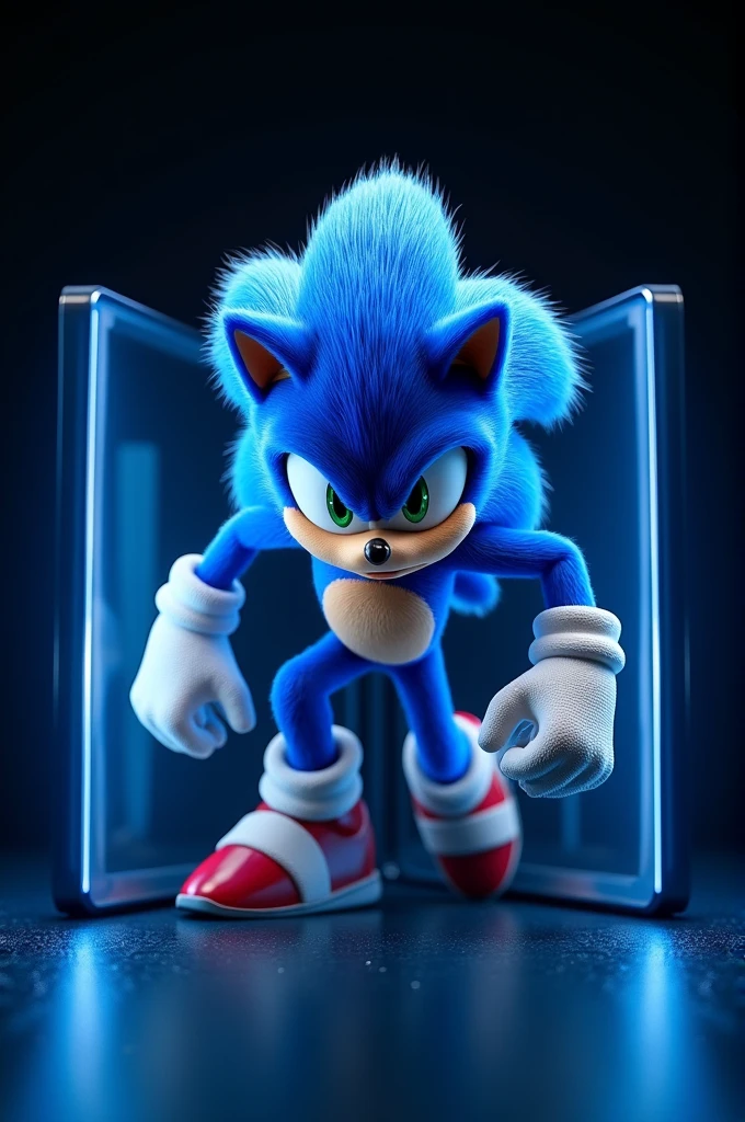 Sonic coming out of a blue ray box, Black background