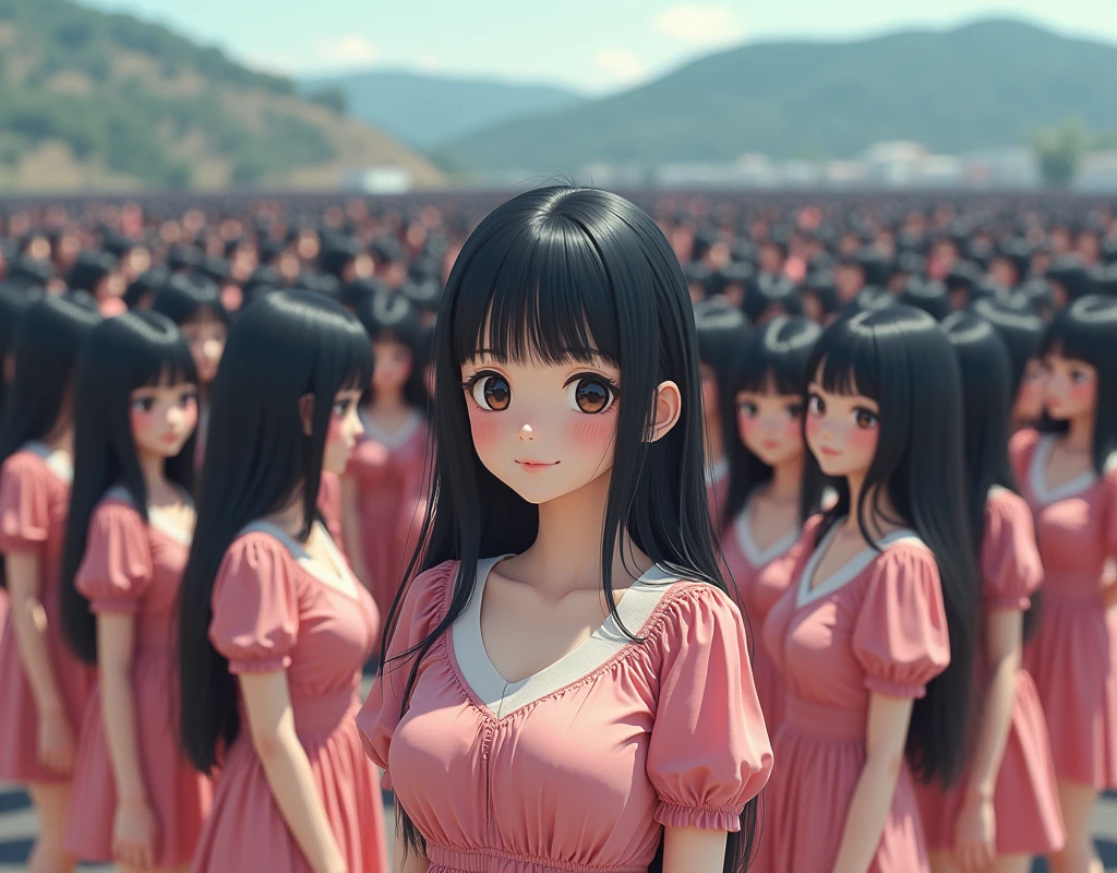 (Japanese Clone girls=Myself), (best masterpiece Clone girls Raw Photography Art), (16K, Highest quality, Ultra-high resolution, RAW Photos), (Unrealistic, Unprecedented sight, Incredibly shocking, In a world where myselves are multiplied, Ultra-realistic), (Japanese, woman, 18yo, saito-Asuka), (Small face, Thick black hair, Semi-long hair), (V-neck short-sleeve dress), (Very beautiful detailed girls, Accurate body structure, Very detailed完璧な, A super busty body with very large breasts, Great proportions, super big breasts, Big, voluptuous breasts, The cleavage is very plump and emphasized), (Dark Eyes, Mature face, Cute Smile, A gentle gaze, Very happy laughter), (Very detailedcloning描写, 1girl→cloning→1,000,000,000,000,000,000,000,000girls), (Very detailed, Absolute precision, Depicting an alter ego, With the exact same female body, With the exact same face, With the exact same hairstyle, In the exact same clothes, At the exact same height, The same exact super big boobs), (Myself only), (100,000,000,000,000,000,000,000,000,000,000,000,000,000,000Myself), (Beautiful poses to raise the actress&#39;s consciousness, Cleavage Emphasis, Walk freely), (Very detailed, Myself and each other, hug, Back to Back, Myself big collection, Fun conversation with myself, A happy conversation with myself, Kiss Myself Everywhere, Doting on Myself), (Free pose), (Sexual seduction), (Unbelievably crowded, Close contact between transcendent selves, Countless &quot;myselves&quot; completely surround me in 360 degrees), (Bright and soft sunlight), (super wide view, Very wide field of view, Very detailed, Detailed ultra-perspective depiction with clear depth), (Ultra-high-definition poster-like depiction), (Flat and gently undulating terrain, Slope, The countless &quot;myselves&quot; filling the city streets and hills will multiply infinitely and reach beyond the horizon), (Focus on the center of the group)
