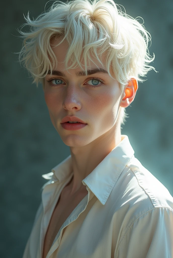 Aegan, another of the Cash brothers, It is physically described as:
- Light blonde hair, platinum cases, with a tousled cut and a soft texture - Pale blue eyes, almost transparent, with a cold, distant glow - Pale, smooth skin, with a porcelain tone and no imperfections - Thin and pale lips, with a soft contour and a subtle curve - Delicate oval face, with fine and aristocratic features - Slender and elegant body, With a slim build and medium height Aegan has an ethereal and refined appearance, with a touch of coldness and distance in his gaze and his smile. Her beauty is more subtle and elegant than Adrik's., but equally attractive and captivating.
