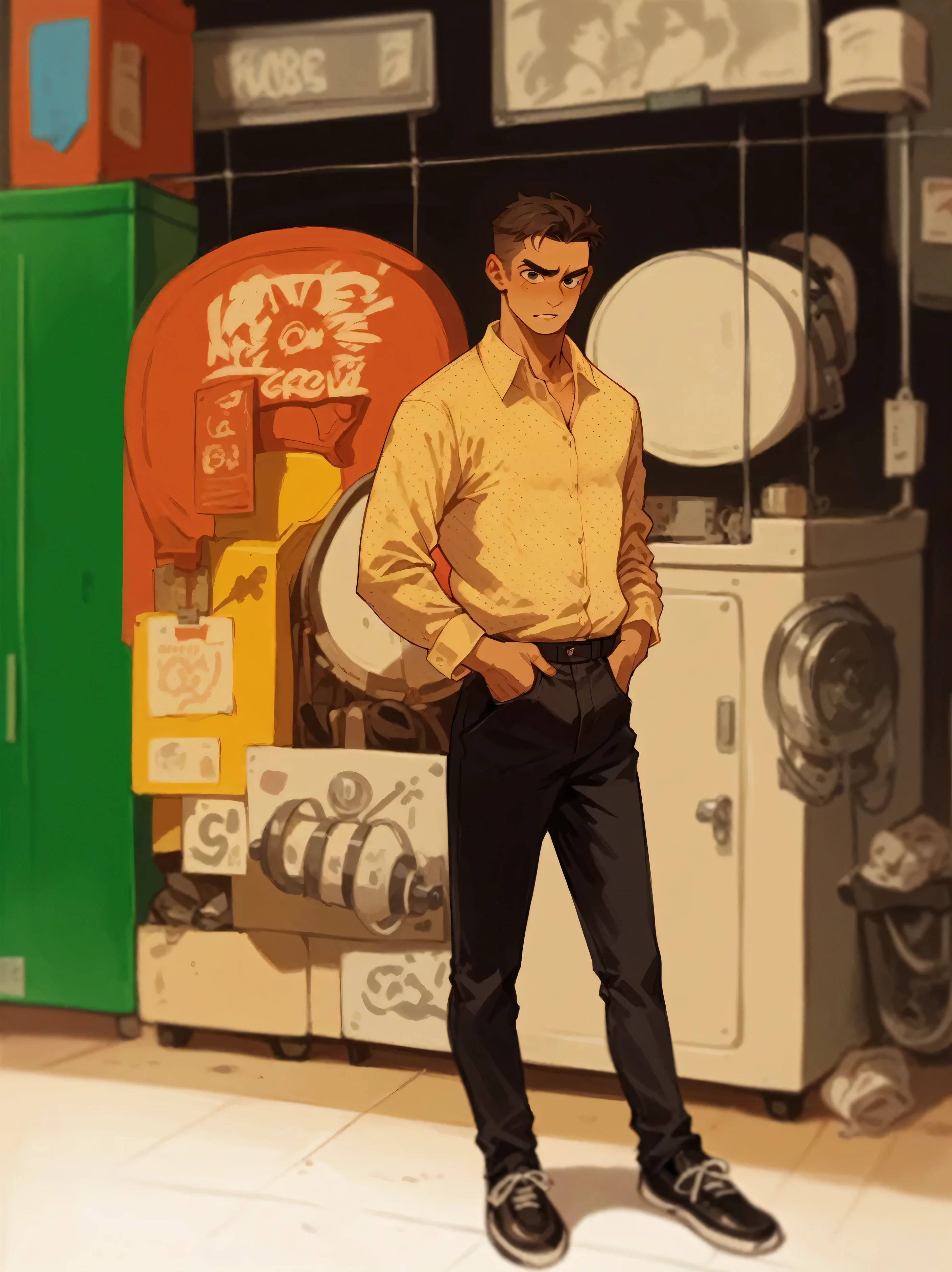 Convert to the same pic but in anime guy style handsome, colour vivid