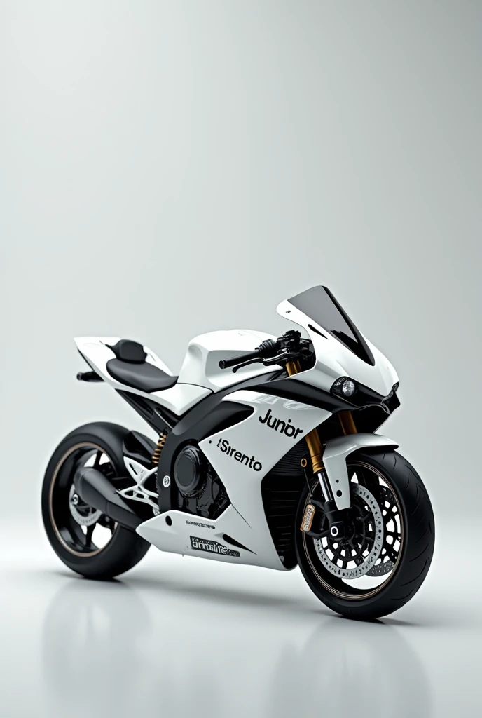 Junior's name placed on a motorcycle in white and silver color
