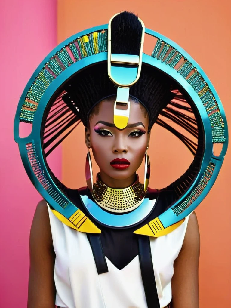 Afrofuturist fashion accessories, from metallic belts to Afrocentric-inspired hats, offering a wide range of options for those who want to infuse their style with cultural pride and futuristic flair, fashion:1.3, options:1.2, cultural pride:1.4. , afrofuturism