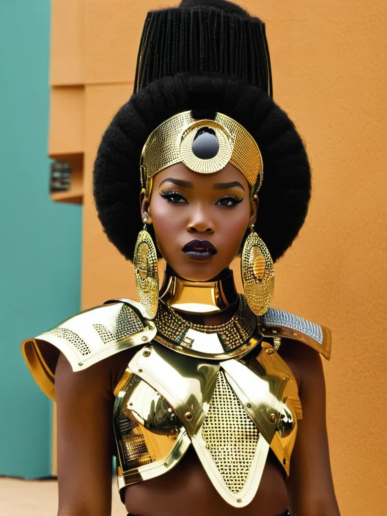 Afrofuturist fashion accessories, from metallic belts to Afrocentric-inspired hats, offering a wide range of options for those who want to infuse their style with cultural pride and futuristic flair, fashion:1.3, options:1.2, cultural pride:1.4. , afrofuturism