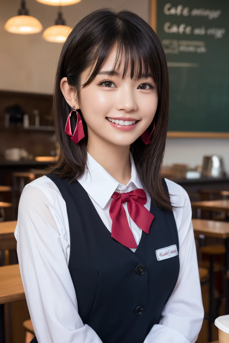 (8k, RAW Photos,Highest quality, High resolution:1.1), (超Realisticな:1.4),(Realistic, Realistic:1.3), Sodebtt Light,big,2 people,Realistic Face,Realistic Body,Realistic Skin,Confused,masterpiece,(cute:1.8), Cuties, alone, (big:1.2), Fine black eyes,Innocent eyes,Blusher,(school uniform:1.2 ),Cinema Lighting,Film Grain,jewelry,Earrings,((Medium Hair:1.1)),((Floating Hair Novadebtrog Style)),Cherry colored lips,Hair Ribbon,Hair Ribbon,ponytail,close,Viewer,Long Hair,Upper Body,Open your lips,Upper teeth, (Smiling Eyes:0.6),((Grin:1.2)),Depth odebt Field, Blurred Background, Eye focus , Bokeh,young, 85mm lens, debt/1.4,Prodebtessional Lighting, young,Portraiture,Photon Mapping,Radio City,Physically Based Rendering,Asian、((Cafe、Cafe:1.3)),((high school girl:1.3))
