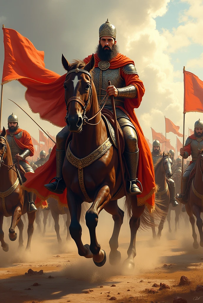 Muslim king on horse in battle