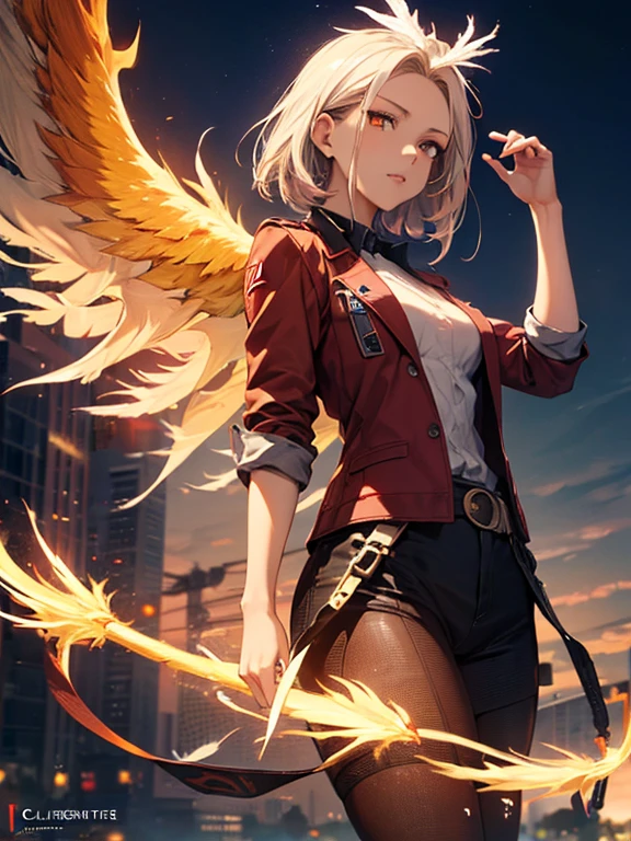 (Phoenix:1.5), Phoenix, Phoenix, Red Chain, The background is a prison, Beauty, Android 18, (masterpiece), highest quality, 1girl, uhd, retina, masterpiece, ccurate, anatomically correct, textured skin, super detail, high details, high quality, best quality, highres, 4K