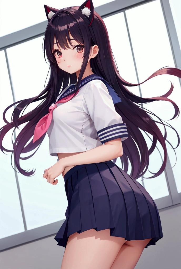 Japanese high school girl mini skirt sailor uniform straight long hair cute bottom angle jump
