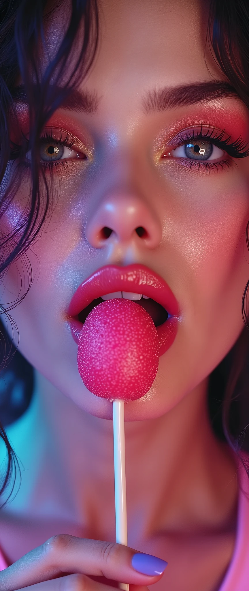 (masterpiece:1.2,Superior Quality,mirror-like,Cinematic Experience,Realistic:2.0,RAW Photos:2.0),8k,wallpaper,Beautiful and sensual female face,(Super sexyな顔:2.0),(Super sexy:2.0),(Super-functional:2.0),(dynamic:2.0),A woman licking a lollipop seductively2.0),(pop:2.0),(progressive:2.0),(psychedelic:2.0),Vector art,Flat Design,(Background is candy:2.0),(Detailed face:2.0)