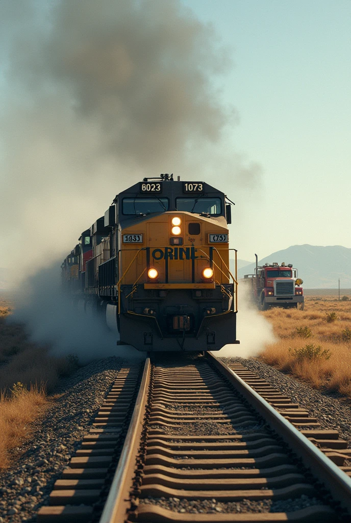 The train driver discovered a convoy of gasoline fuel vehicles ahead. 