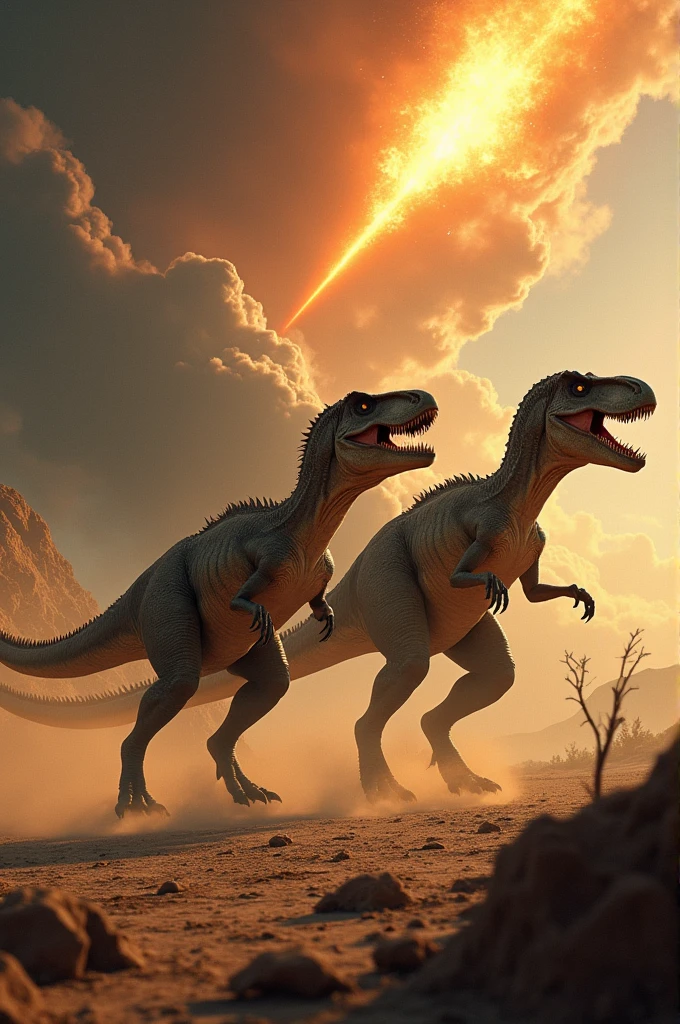 Make two dinosaurs running when meteor is falling