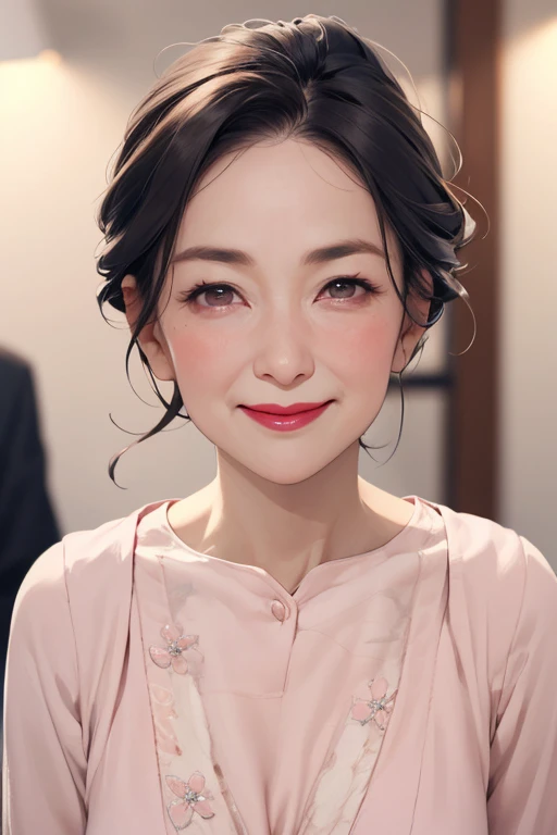 ((Japanese Mature)), ((5:1.4)), ((old woman:1.3)), Small breasts, Beautiful breasts, Detailed eyes and face, Long eyelashes, Beautiful Lips, Feel the warmth and elegance, There are fine wrinkles, A light smile, Mystical Eyes, Expressive eyes, Beautiful Skin, A look full of experience and knowledge, A graceful and confident demeanor, leotard, Beautiful hair ornaments, Pale pink cheeks, Soft Light, Pale pink walls, High quality photos, Vibrant colors, Bokeh effect, Delicate depiction, whole body, short hair, Low Ponytail, Red lipstick, sexy, Nipples