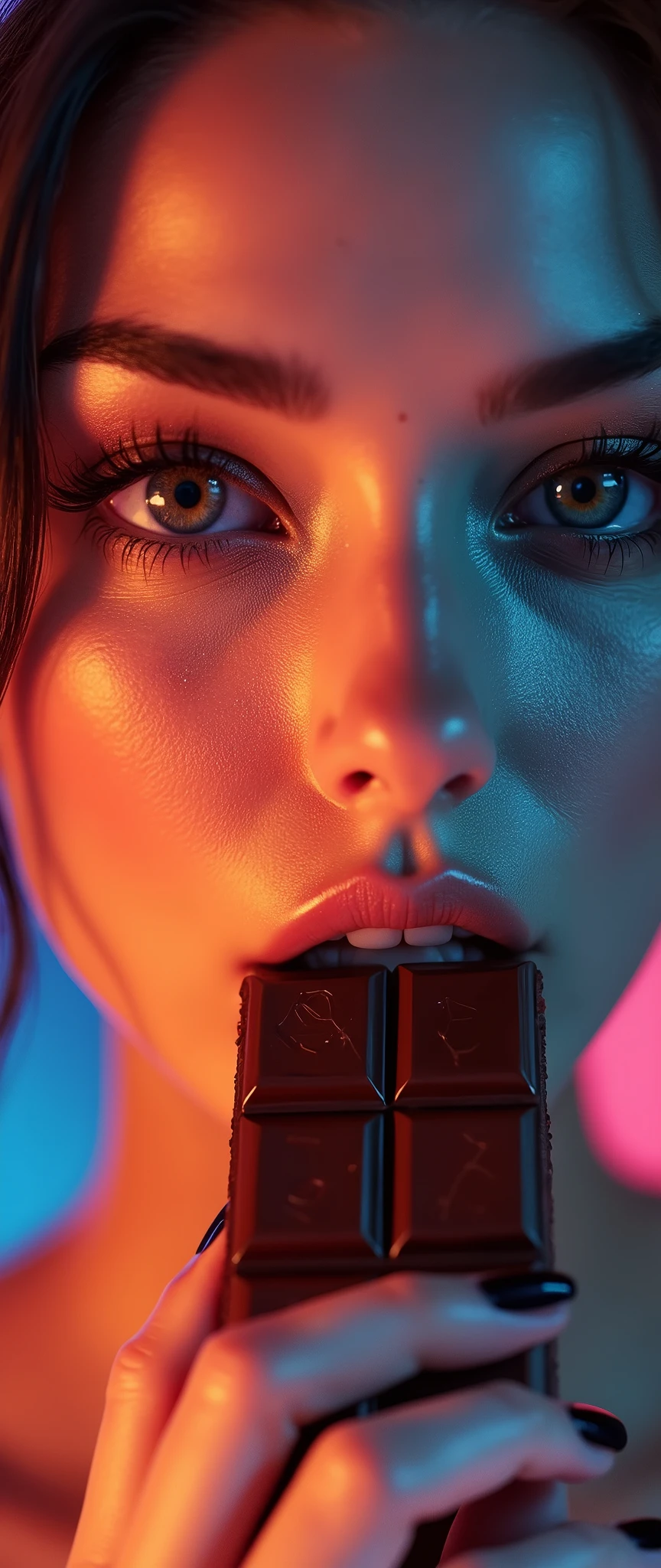 (masterpiece:1.2,Superior Quality,mirror-like,Cinematic Experience,Realistic:2.0,RAW Photos:2.0),8k,wallpaper,Beautiful and sensual female face,(Super sexyな顔:2.0),(Super sexy:2.0),(Super-functional:2.0),(dynamic:2.0),(A woman biting into a chocolate bar:2.0),(pop:2.0),(progressive:2.0),(psychedelic:2.0),Vector art,Flat Design,(Detailed face:2.0)