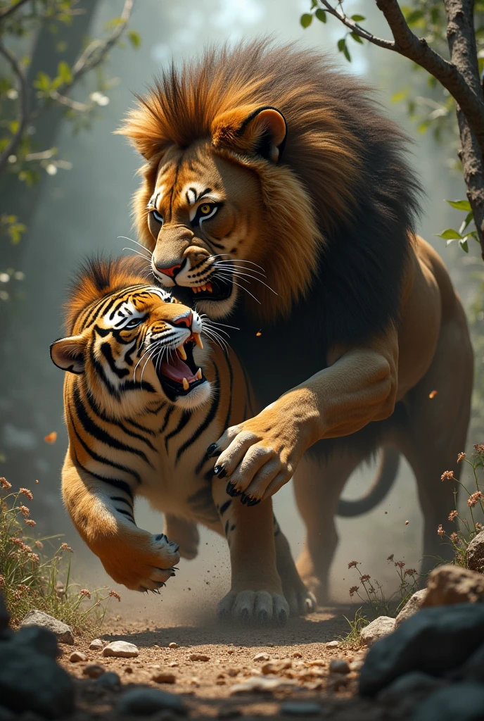 A lion a tiger