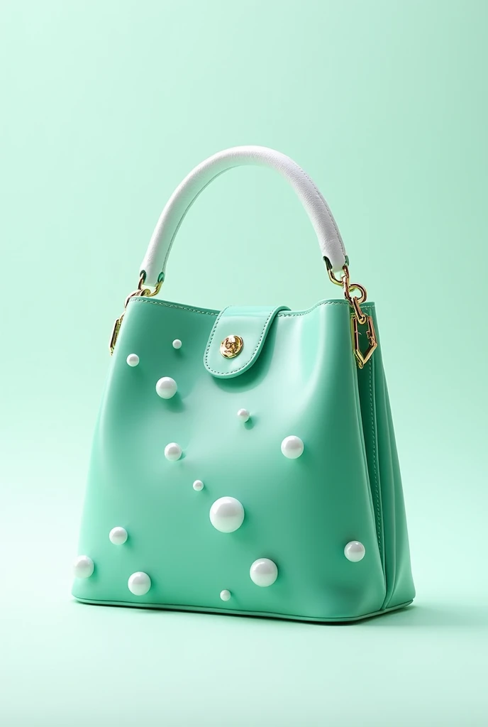 Create a resin acrylic bag in sea green color and white with beads