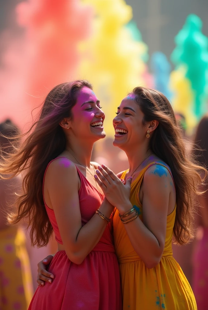 Sexy girl with friend celebration holi day