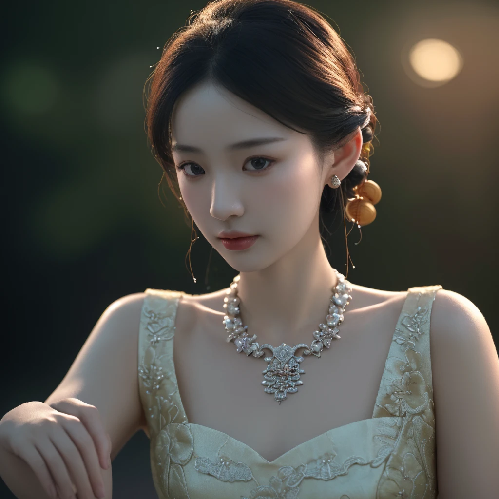 intricate detailed cheongsam dress, beautiful girl wearing traditional chinese headwear and necklace, exquisite jewelry, stunningly detailed face, (best quality,4k,8k,highres,masterpiece:1.2),ultra-detailed,(realistic,photorealistic,photo-realistic:1.37),dark studio setting, rim lighting, two-tone lighting, (high definition skin:1.2),8k uhd, dslr, soft lighting, high quality, volumetric lighting, candid, photography, high resolution, 4k, 8k, bokeh