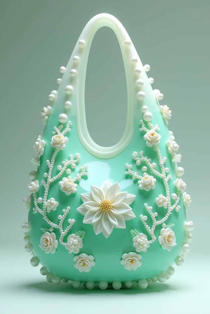 Create a resin bag in sea green color and white with beads