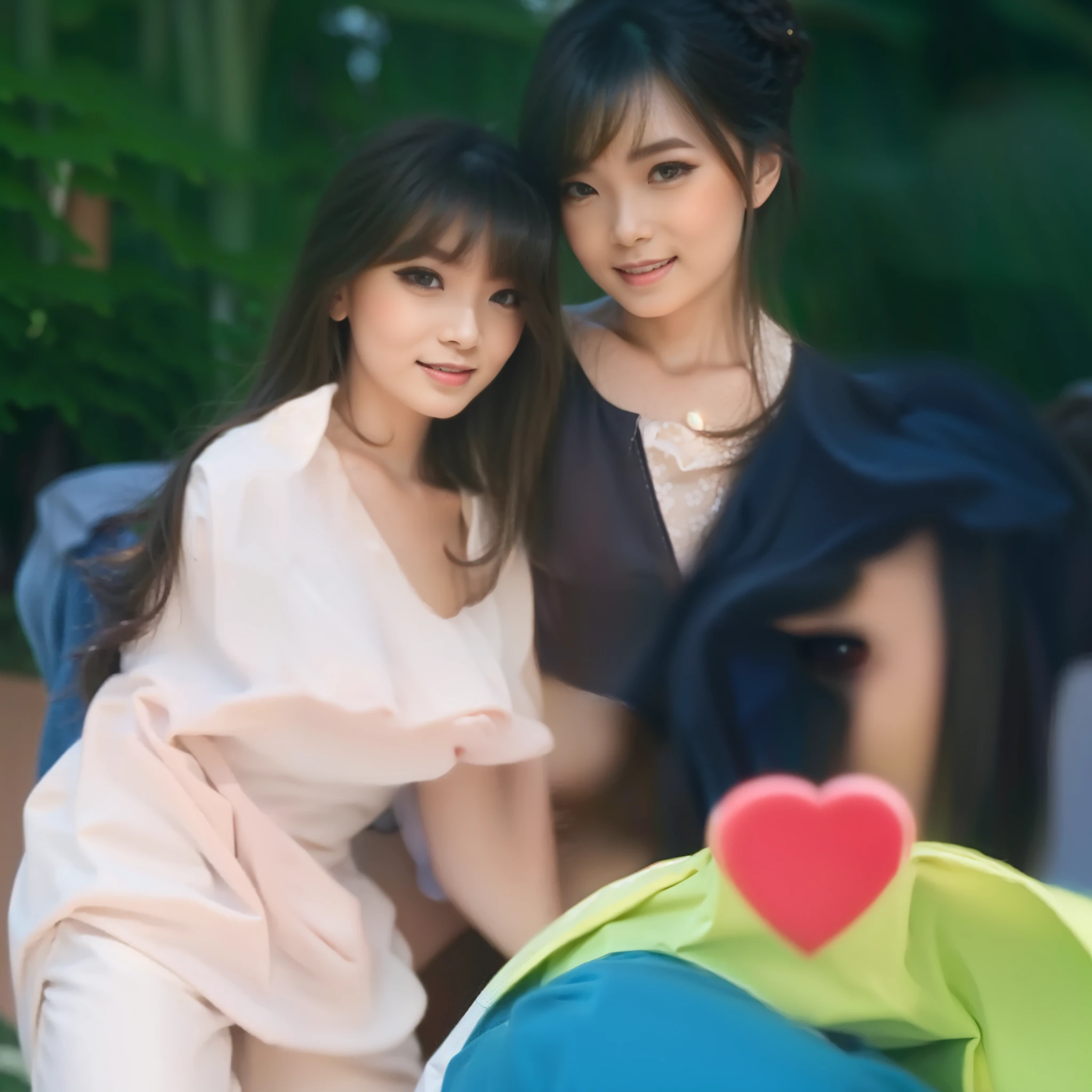 Woman smile, long bangs hair, wearing dress