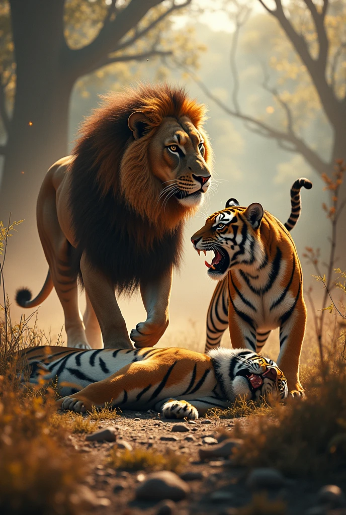 A lion kill a tiger so that tiger revenge with lion