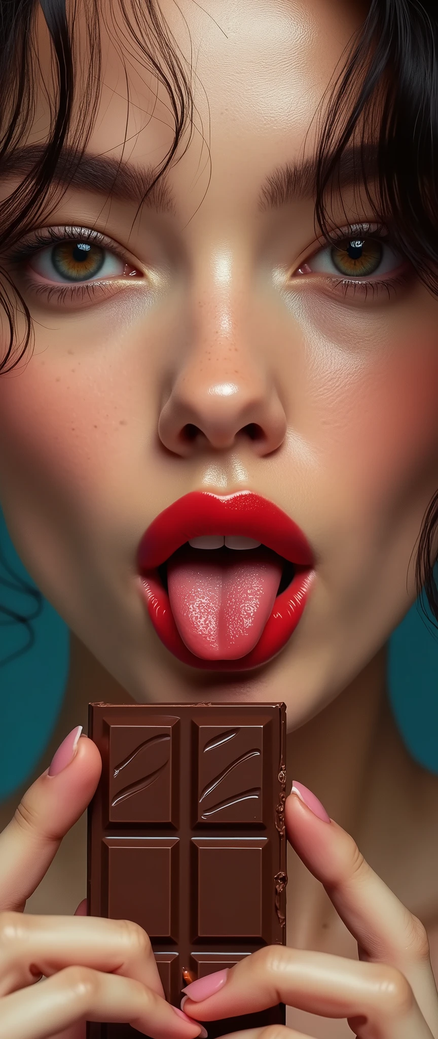 (masterpiece:1.2,Superior Quality,mirror-like,Cinematic Experience,Realistic:2.0,RAW Photos:2.0),8k,wallpaper,Beautiful and sensual female face,(Super sexyな顔:2.0),(Super sexy:2.0),(Super-functional:2.0),(dynamic:2.0),(A woman biting into a chocolate bar:2.0),(pop:2.0),(progressive:2.0),(psychedelic:2.0),Vector art,(Flat Design:2.0),(Tongue art:2.0),(Detailed face:2.0)