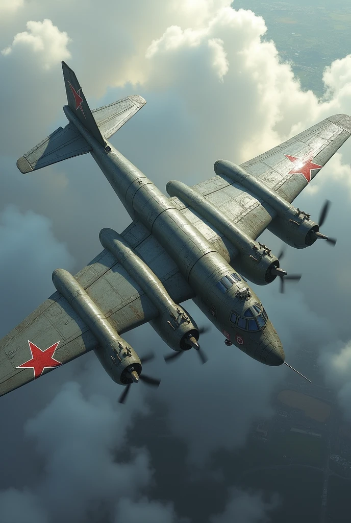 Draw a Soviet Red Army bomber in World War II, PE-8 bomber
