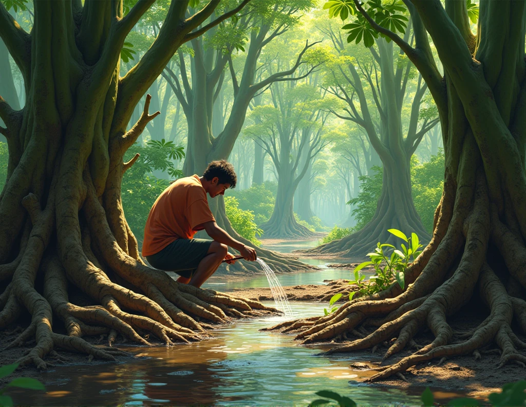 Irrigating the rubber tree roots