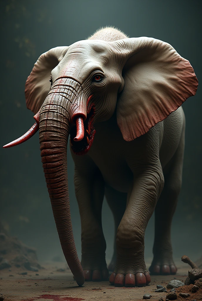 Bloody fusion of dog and elephant realistic image fully muscular 