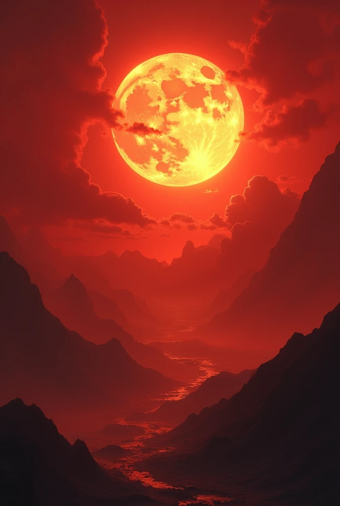 Moon in red sky
