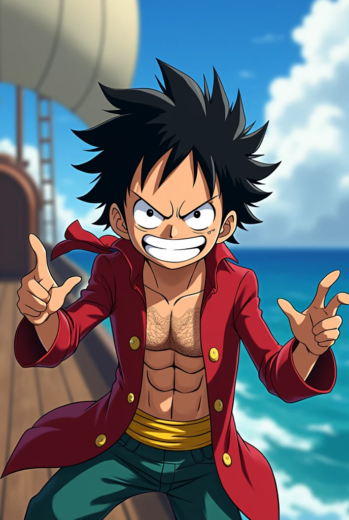 A new anime character related to one piece anime and he was 1 pirate captain and has black hair with funny personality