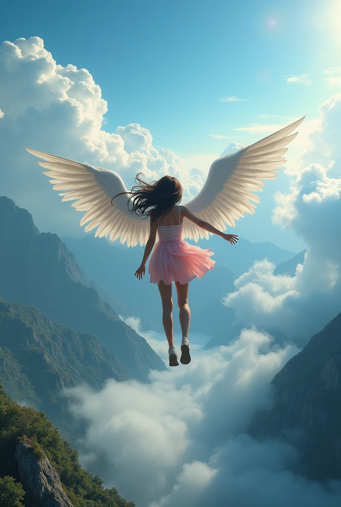 This girl flew through the sky、A view of a fantastical world from above,A fantasy world like the movie Avatar,