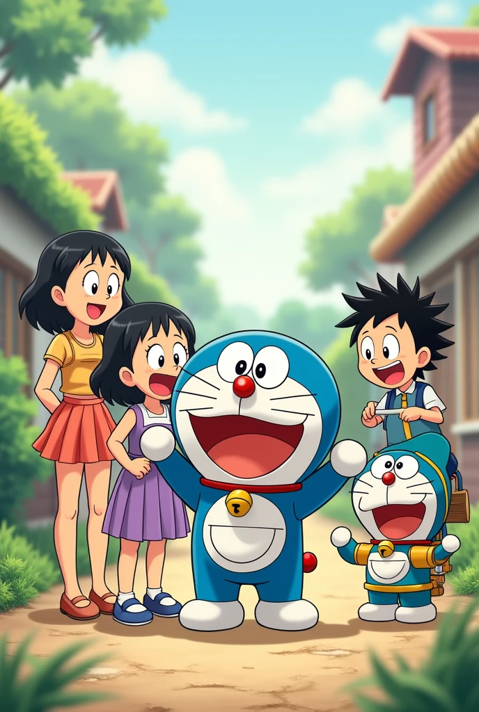 Suzuka with Bheem Nobita with chutki Doraemon with rabbit