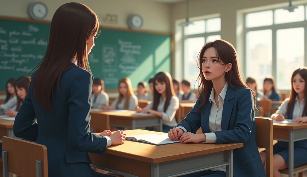 Drawing, ultra realistic, 8k, extremely detailed, in the best quality, classroom, with students studying.