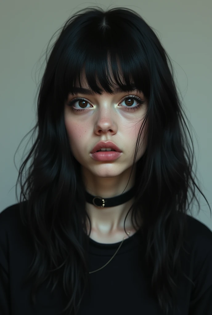 Billie Eilish black hair big eyes pale skin turned up nose