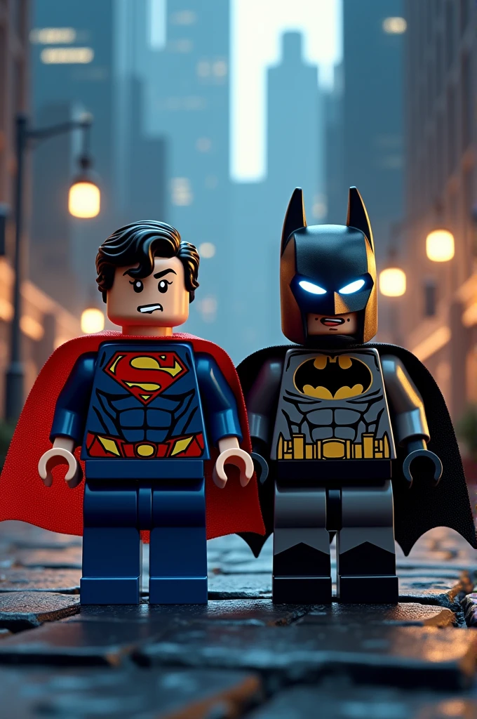 Superman and Batman in lego art, night