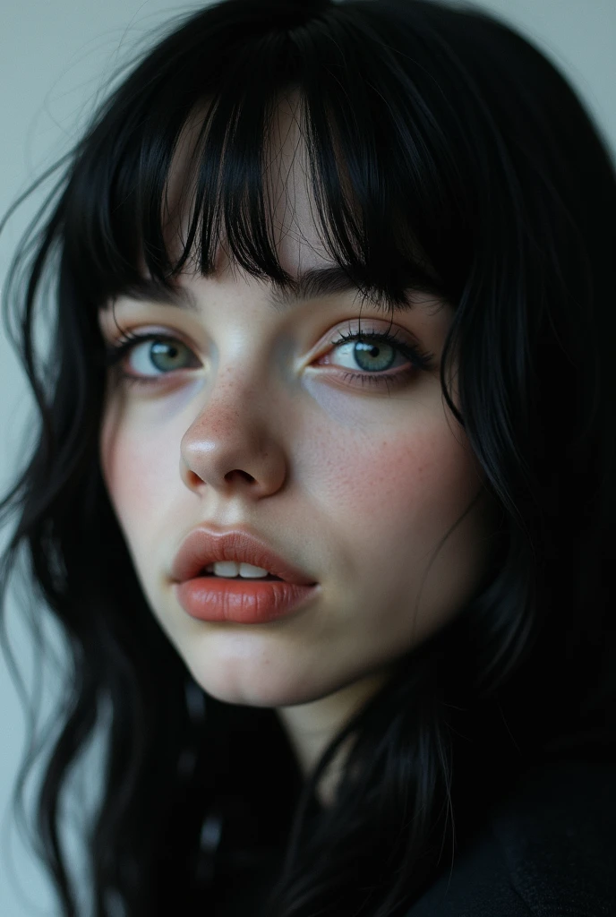 Billie Eilish black hair big eyes pale skin turned up nose