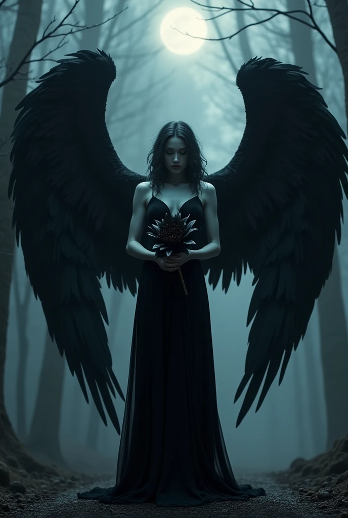 Fallen angel crying crimson tears, black dress