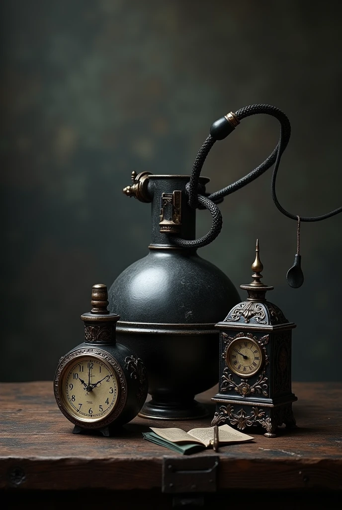 A bomb, ink, and clock combined