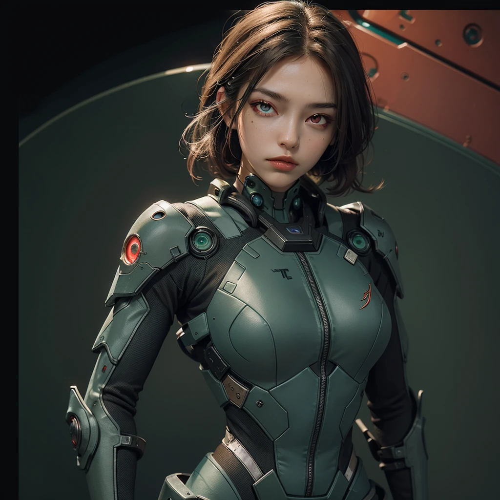 ((best quality)), ((masterpiece)), (detailed),((sci Fi )),((futuristic background)),((gaming))((green iron suit)),((red eyes))