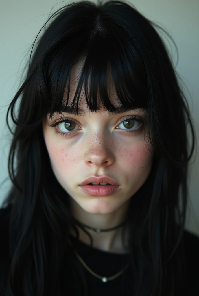Billie Eilish black hair big eyes pale skin turned up nose