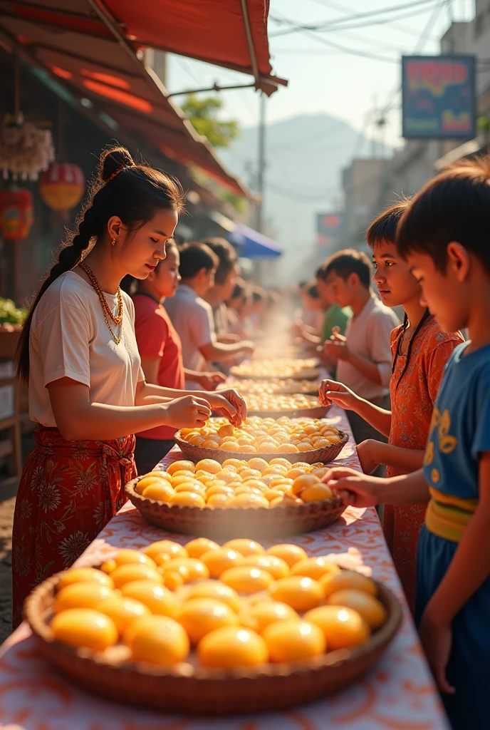 People waiting to eat bua loy