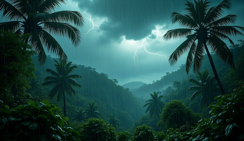 heavy storm in jungle 