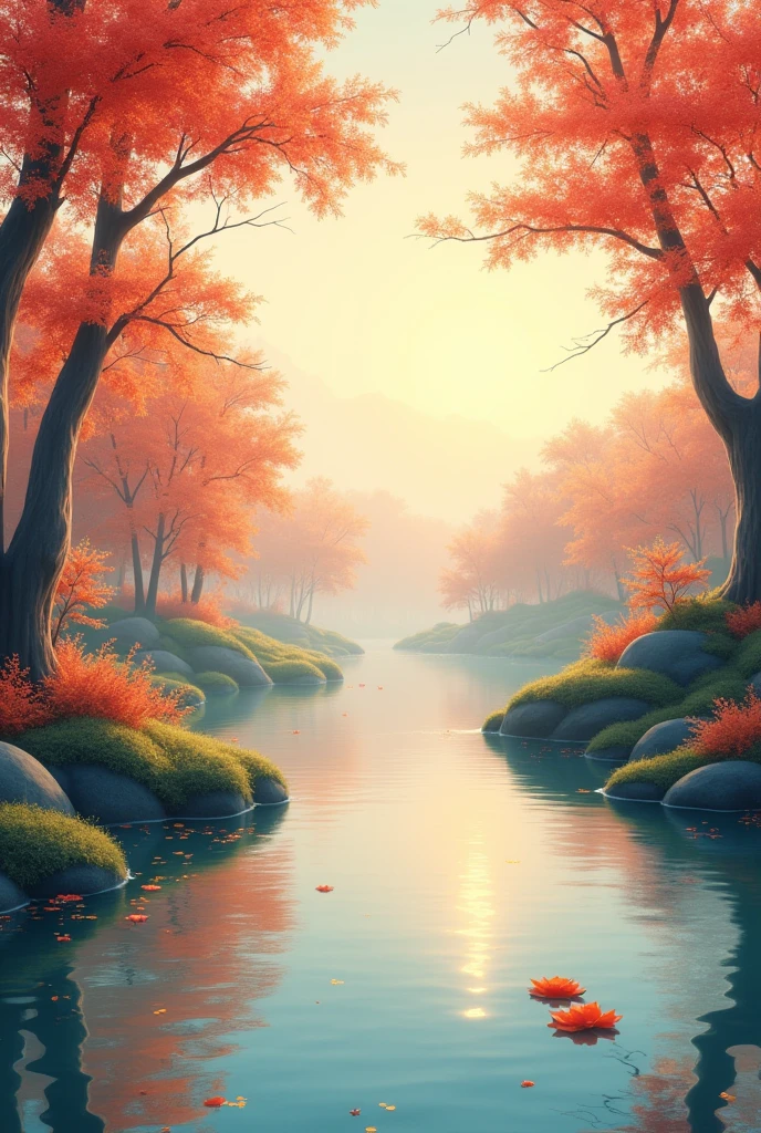 Generate round Mid-Autumn greeting cards, minimalist natural background, Monet minimalist style scenery, bright and transparent colors, real natural colors, realistic scenes, reality restoration, real restoration, realistic scenes, evening