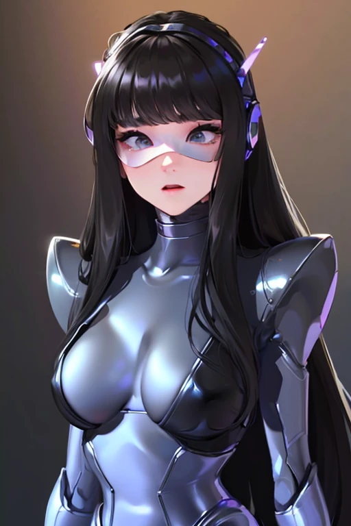 (masterpiece),(Highest quality),(Super detailed),(Best illustrations),(Best Shadow),(Absurd),(Detailed Background),(so beautiful), 16K, 8K, 4K,(Best Shadow),empty eyes,robotization,woman ,big bust,Robot Joint ,Metal skin,Black Suit,long hair,a black suit that covers the whole body