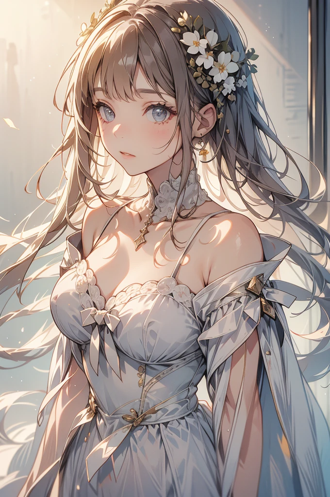 Full-length portrait of a girl,White dress,White panties,Small Bust