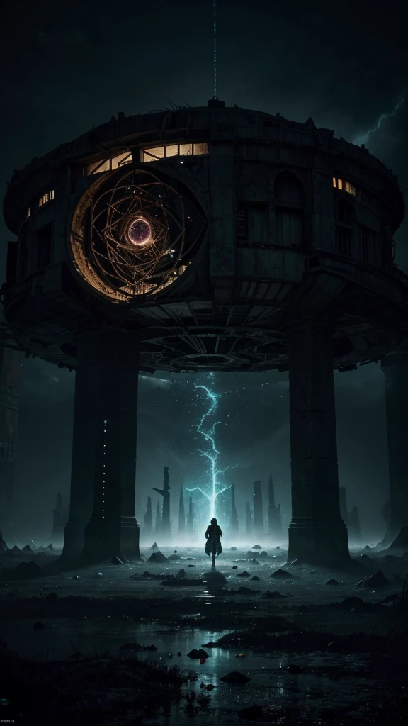 "Deep in a vast frozen tundra, A realm spreads out where logic crumbles and time seems to dissolve. In the center of this desolation, an immense circular abyss emerges, whose walls are covered with structures that defy understanding: twisted towers of rusted metal fused with the living rock. From the bottom of the abyss, an unnatural light emerges, Bathing the surroundings in a spectral glow of purple and green hues. In the heart of this void floats an inverted city, suspended by gigantic chains made of solid smoke, Its buildings hanging towards the infinite abyss like the roots of a cosmic tree that has fallen into another dimension..
all over, Impossible creatures crawl through the shadows: beings with needle-thin bodies and enormous heads filled with glowing eyes that seem to pierce the souls of those who look at them. Some have segmented bodies, combining human parts with mechanics that are impossible to understand, while others are made of pure darkness, moving with a disturbing fluidity that defies the laws of the world. These entities gather around a broken temple in the center of the city., where a gigantic orb of flesh and technology beats like an evil heart, Projecting visions of impossible futures and unlived pasts.
The wind howls with fragmented voices, echoes of beings who tried to decipher the secrets of this place and were absorbed by its eternal madness. Here, Space and time become entangled in an indecipherable knot, and the only certainty is the horror that lurks in the depths of the unknown."