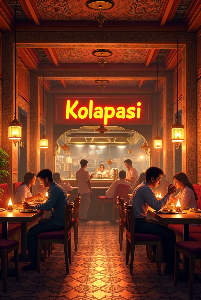 i want you to generate nice and unique background for indian restaurant with Kolapasi Indian Cuisine name like how in old days people were cooked 